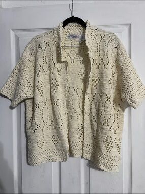 Vintage Crochet Short-Sleeve Blouse - Cream